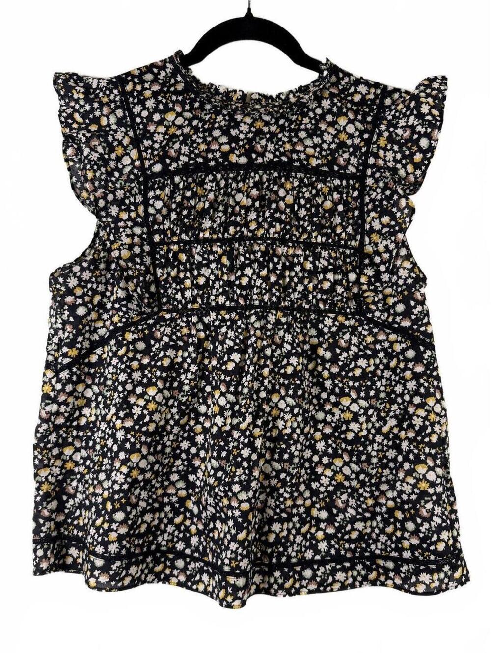 Rails Filomena Black Mini Floral Lace Inset Blouse Size XS